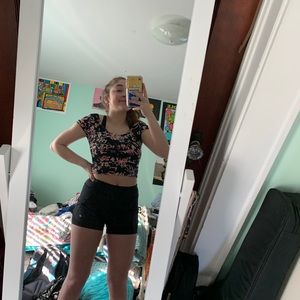 pink and black crop top